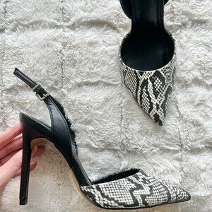 Express Snake Slingback Heels Black White 7.5